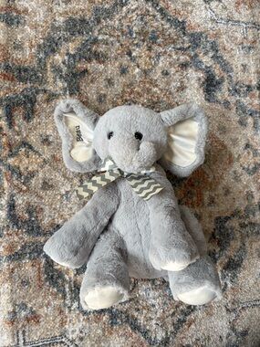 Gray Plush Elephant Stuffed Animal with Chevron Bow